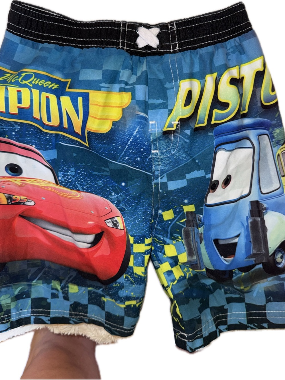 Y2K Kids Blue Cars Swim Shorts with Lightning McQueen Graphic